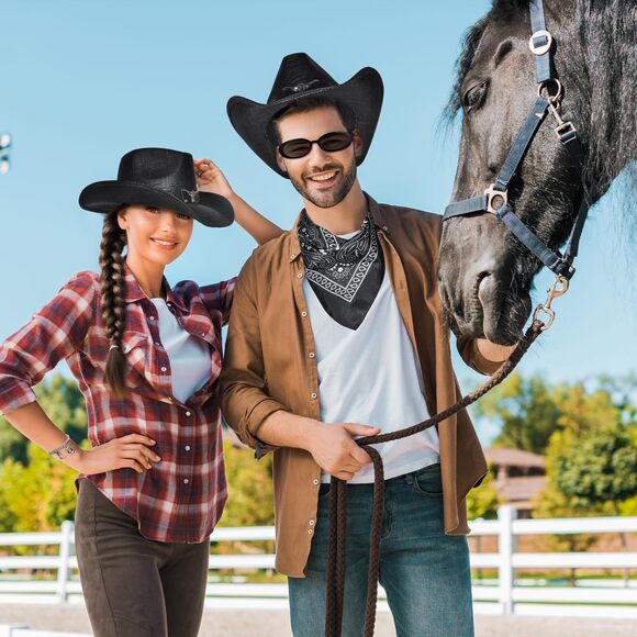 4239 Black Straw Cowboy Hat Western With Decorative Bands, Size Fits 22.04 main image 7